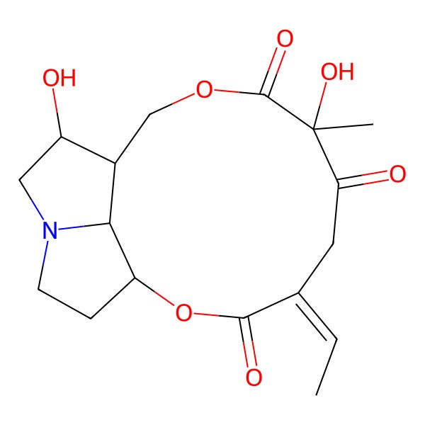2D Structure of 4-Ethylidene-7,12-dihydroxy-7-methyl-2,9-dioxa-14-azatricyclo[9.5.1.014,17]heptadecane-3,6,8-trione