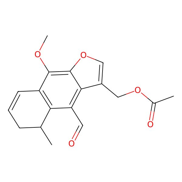 2D Structure of (4-Formyl-9-methoxy-5-methyl-5,6-dihydrobenzo[f][1]benzofuran-3-yl)methyl acetate