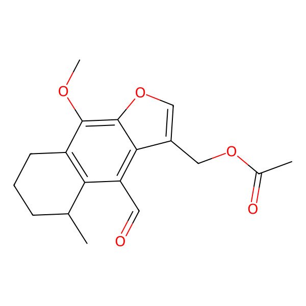 2D Structure of (4-Formyl-9-methoxy-5-methyl-5,6,7,8-tetrahydrobenzo[f][1]benzofuran-3-yl)methyl acetate