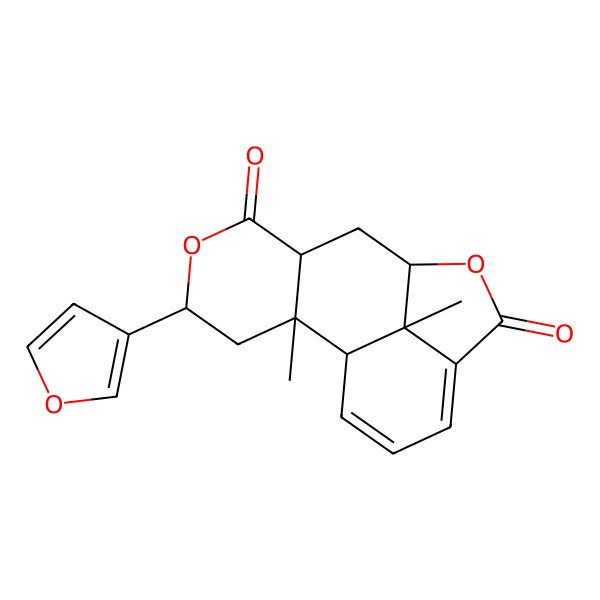 2D Structure of 4-(Furan-3-yl)-2,16-dimethyl-5,10-dioxatetracyclo[7.6.1.02,7.012,16]hexadeca-12,14-diene-6,11-dione