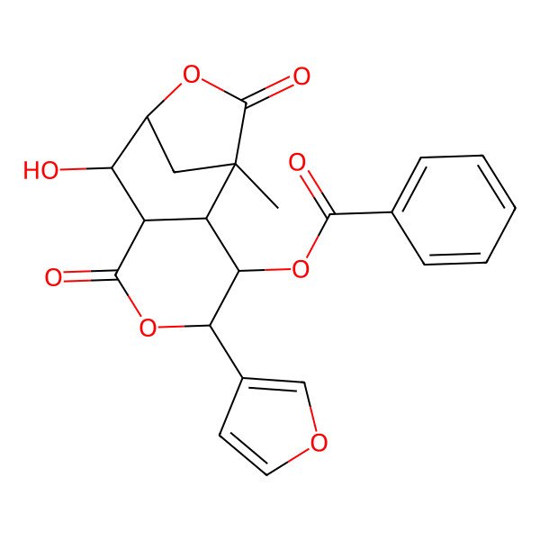 2D Structure of [4-(Furan-3-yl)-8-hydroxy-1-methyl-6,11-dioxo-5,10-dioxatricyclo[7.2.1.02,7]dodecan-3-yl] benzoate
