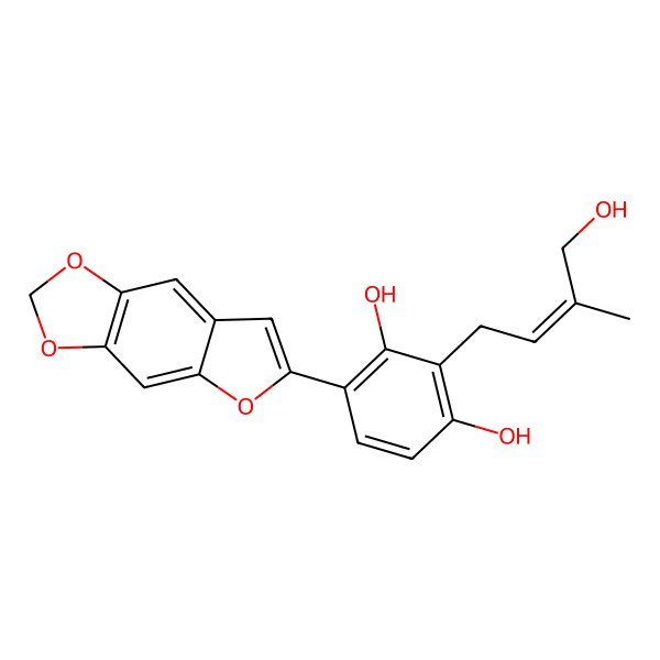 2D Structure of 4-Furo[2,3-f][1,3]benzodioxol-6-yl-2-(4-hydroxy-3-methylbut-2-enyl)benzene-1,3-diol