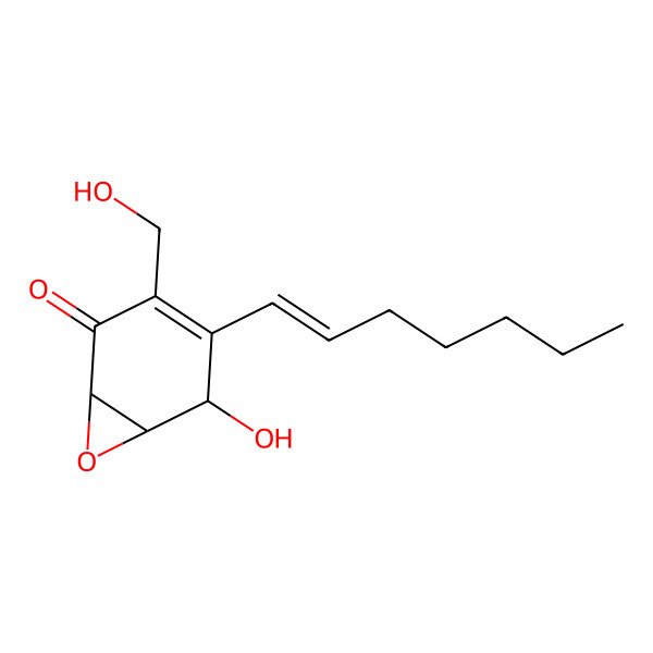 2D Structure of 4-Hept-1-enyl-5-hydroxy-3-(hydroxymethyl)-7-oxabicyclo[4.1.0]hept-3-en-2-one