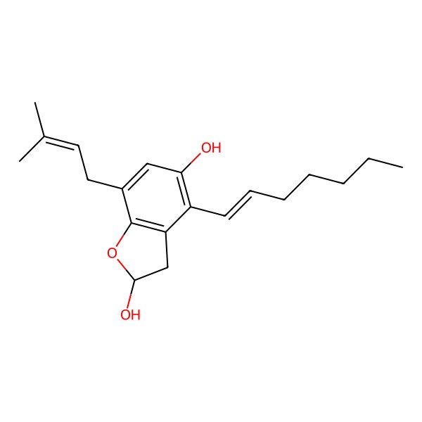 2D Structure of 4-Hept-1-enyl-7-(3-methylbut-2-enyl)-2,3-dihydro-1-benzofuran-2,5-diol
