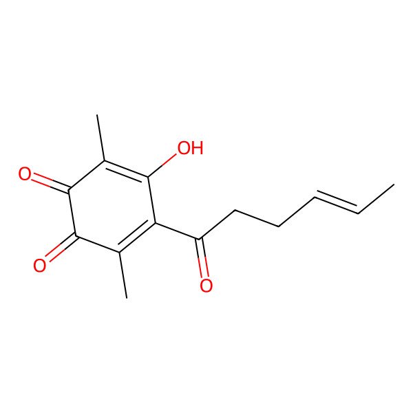 2D Structure of 4-Hex-4-enoyl-5-hydroxy-3,6-dimethylcyclohexa-3,5-diene-1,2-dione