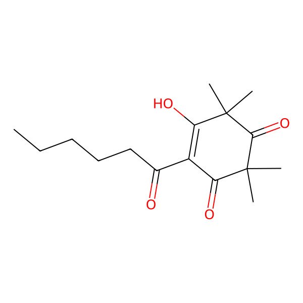 2D Structure of 4-Hexanoyl-5-hydroxy-2,2,6,6-tetramethyl-cyclohex-4-ene-1,3-dione