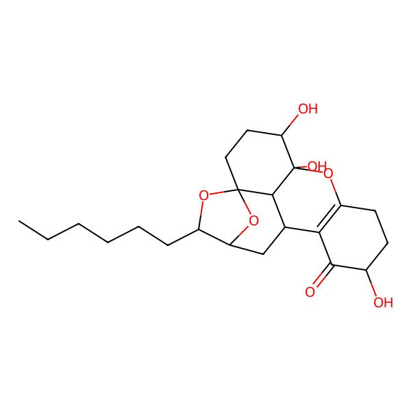 2D Structure of 4-Hexyl-9,10,15-trihydroxy-5,11,19-trioxapentacyclo[8.7.1.13,6.06,18.012,17]nonadec-12(17)-en-16-one