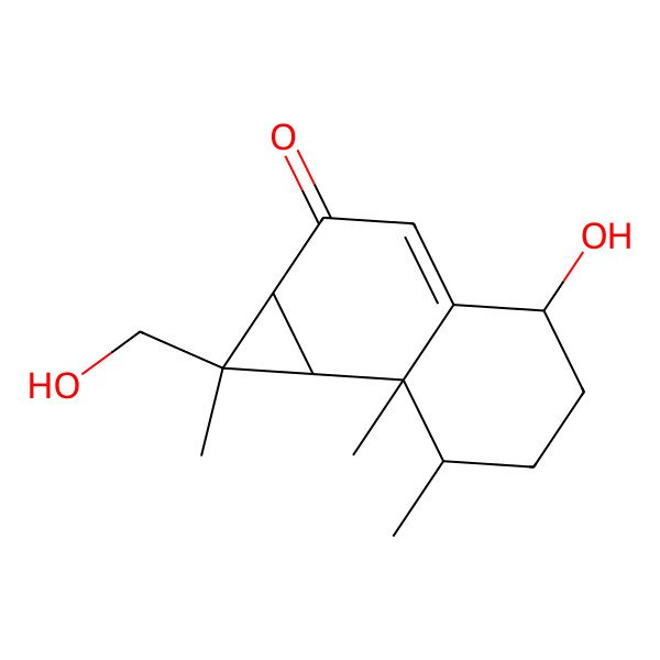 2D Structure of 4-Hydroxy-1-(hydroxymethyl)-1,7,7a-trimethyl-1a,4,5,6,7,7b-hexahydrocyclopropa[a]naphthalen-2-one