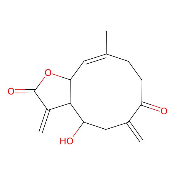 2D Structure of 4-Hydroxy-10-methyl-3,6-dimethylidene-3a,4,5,8,9,11a-hexahydrocyclodeca[b]furan-2,7-dione