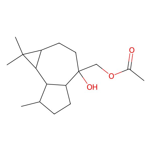 2D Structure of (4-hydroxy-1,1,7-trimethyl-2,3,4a,5,6,7,7a,7b-octahydro-1aH-cyclopropa[e]azulen-4-yl)methyl acetate