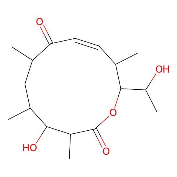 2D Structure of 4-Hydroxy-12-(1-hydroxyethyl)-3,5,7,11-tetramethyl-1-oxacyclododec-9-ene-2,8-dione