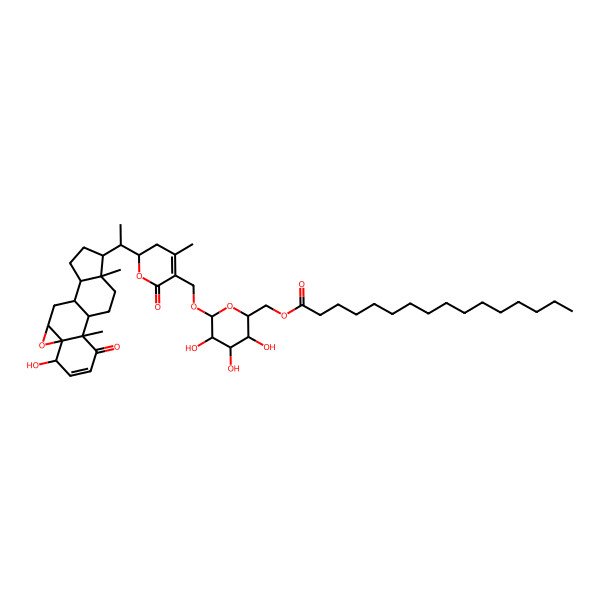 2D Structure of 4-Hydroxy-1,26-dioxo-5,6:22,26-diepoxyergosta-2,24-dien-27-yl 6-o-hexadecanoylhexopyranoside 2D Structure of 4-Hydroxy-1,26-dioxo-5,6:22,26-diepoxyergosta-2,24-dien-27-yl 6-o-hexadecanoylhexopyranoside