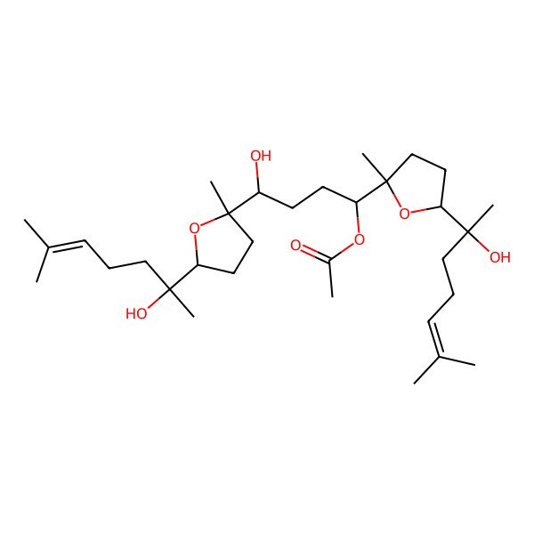 2D Structure of [4-Hydroxy-1,4-bis[5-(2-hydroxy-6-methylhept-5-en-2-yl)-2-methyloxolan-2-yl]butyl] acetate