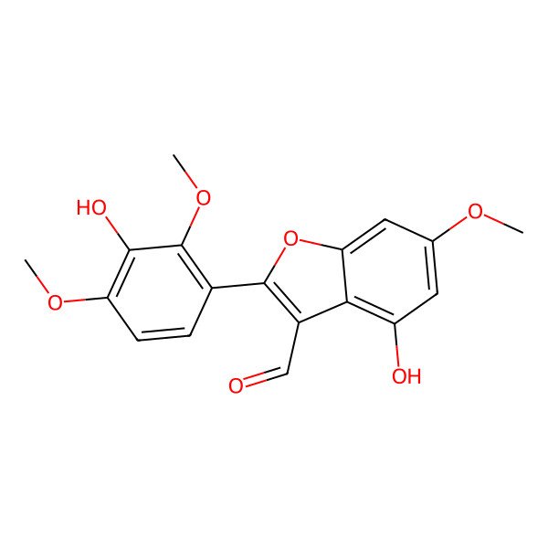 2D Structure of 4-Hydroxy-2-(3-hydroxy-2,4-dimethoxyphenyl)-6-methoxy-1-benzofuran-3-carbaldehyde 2D Structure of 4-Hydroxy-2-(3-hydroxy-2,4-dimethoxyphenyl)-6-methoxy-1-benzofuran-3-carbaldehyde