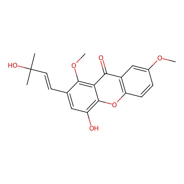 2D Structure of 4-Hydroxy-2-(3-hydroxy-3-methylbut-1-enyl)-1,7-dimethoxyxanthen-9-one