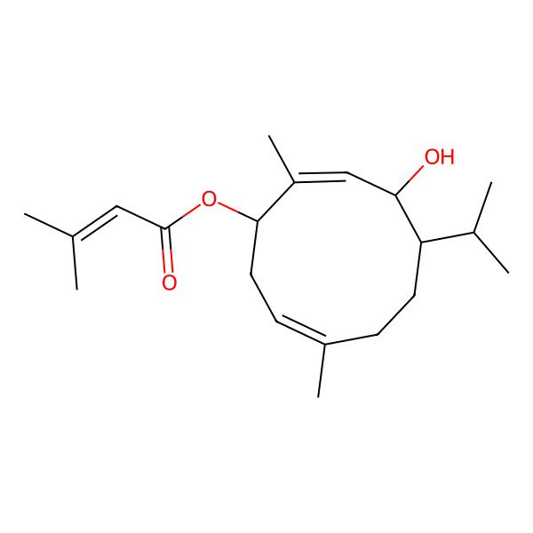 2D Structure of (4-Hydroxy-2,8-dimethyl-5-propan-2-ylcyclodeca-2,8-dien-1-yl) 3-methylbut-2-enoate