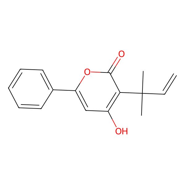 2D Structure of 4-Hydroxy-3-(1,1-dimethyl-2-propenyl)-6-phenyl-2-pyranone