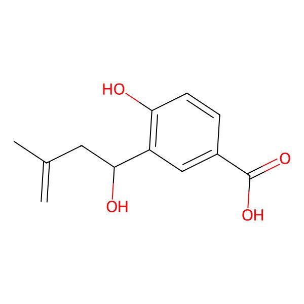 2D Structure of 4-hydroxy-3-[(1R)-1-hydroxy-3-methylbut-3-en-1-yl]benzoic acid