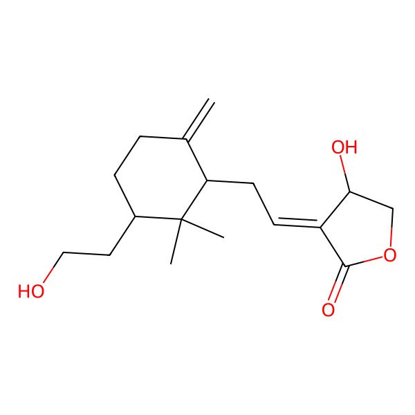 2D Structure of 4-Hydroxy-3-[2-[3-(2-hydroxyethyl)-2,2-dimethyl-6-methylidenecyclohexyl]ethylidene]oxolan-2-one