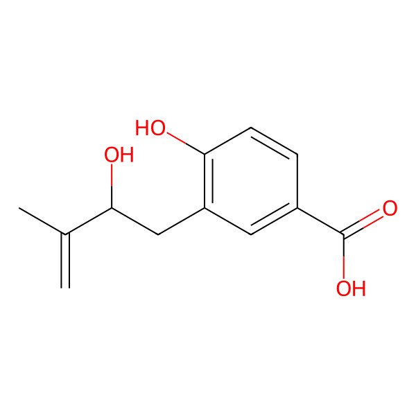 2D Structure of 4-Hydroxy-3-(2-hydroxy-3-methylbut-3-enyl)benzoic acid