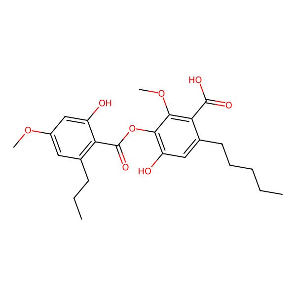 2D Structure of 4-Hydroxy-3-(2-hydroxy-4-methoxy-6-propylbenzoyl)oxy-2-methoxy-6-pentylbenzoic acid