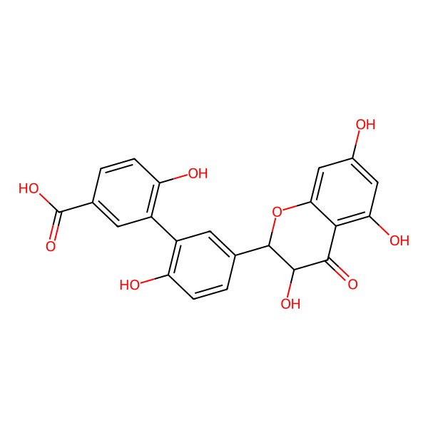 2D Structure of 4-Hydroxy-3-[2-hydroxy-5-(3,5,7-trihydroxy-4-oxo-2,3-dihydrochromen-2-yl)phenyl]benzoic acid