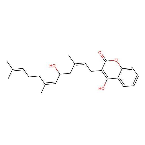 2D Structure of 4-hydroxy-3-[(2E,5R,6E)-5-hydroxy-3,7,11-trimethyldodeca-2,6,10-trienyl]chromen-2-one