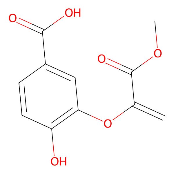 2D Structure of 4-Hydroxy-3-(3-methoxy-3-oxoprop-1-en-2-yl)oxybenzoic acid