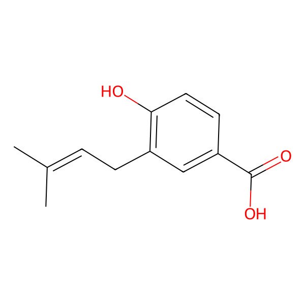 2D Structure of 4-Hydroxy-3-(3-methylbut-2-en-1-yl)benzoic acid