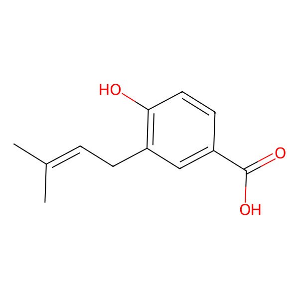 2D Structure of 4-Hydroxy-3-(3-methylbut-2-en-1-yl)benzoic acid 2D Structure of 4-Hydroxy-3-(3-methylbut-2-en-1-yl)benzoic acid