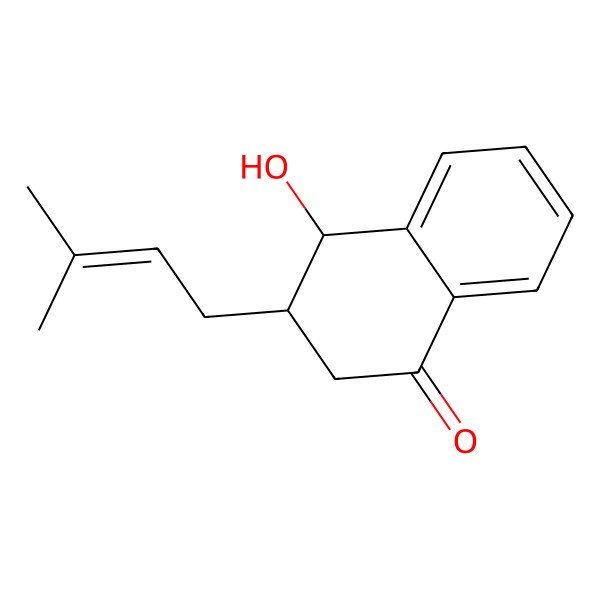 2D Structure of 4-hydroxy-3-(3-methylbut-2-enyl)-3,4-dihydro-2H-naphthalen-1-one 2D Structure of 4-hydroxy-3-(3-methylbut-2-enyl)-3,4-dihydro-2H-naphthalen-1-one