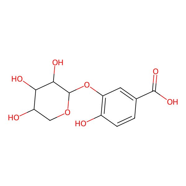 2D Structure of 4-Hydroxy-3-(3,4,5-trihydroxyoxan-2-yl)oxybenzoic acid