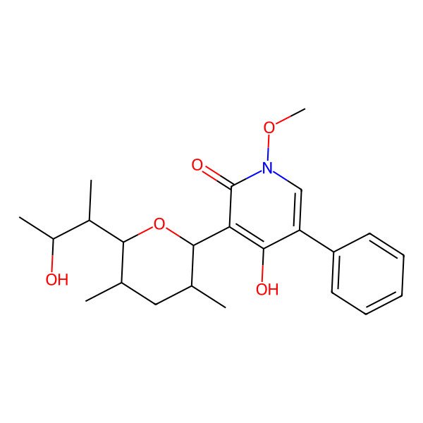 2D Structure of 4-Hydroxy-3-[6-(3-hydroxybutan-2-yl)-3,5-dimethyloxan-2-yl]-1-methoxy-5-phenylpyridin-2-one
