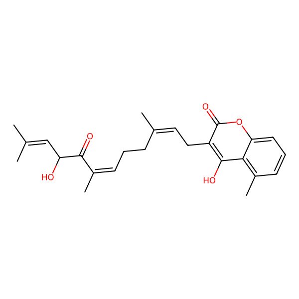 2D Structure of 4-Hydroxy-3-(9-hydroxy-3,7,11-trimethyl-8-oxododeca-2,6,10-trienyl)-5-methylchromen-2-one