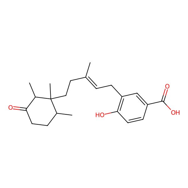 2D Structure of 4-hydroxy-3-[(E)-3-methyl-5-[(1S,2R,6R)-1,2,6-trimethyl-3-oxocyclohexyl]pent-2-enyl]benzoic acid