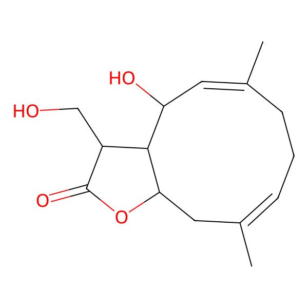 2D Structure of 4-hydroxy-3-(hydroxymethyl)-6,10-dimethyl-3a,4,7,8,11,11a-hexahydro-3H-cyclodeca[b]furan-2-one