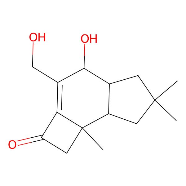 2D Structure of 4-Hydroxy-3-(hydroxymethyl)-6,6,7b-trimethyl-1,4,4a,5,7,7a-hexahydrocyclobuta[e]inden-2-one
