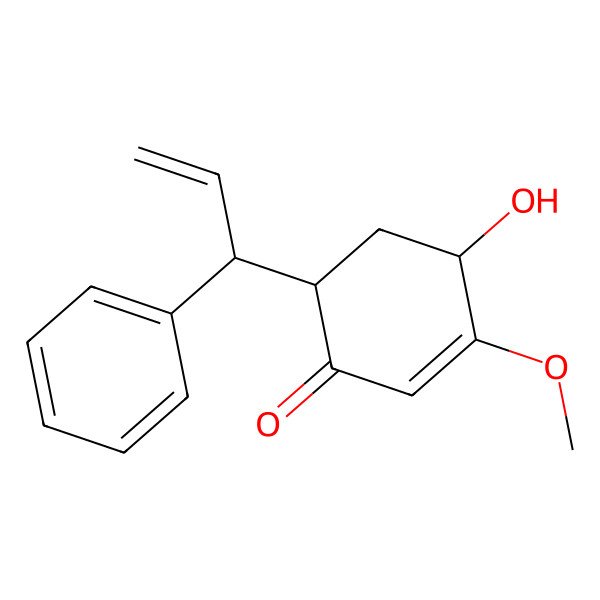 2D Structure of 4-Hydroxy-3-methoxy-6-(1-phenylprop-2-enyl)cyclohex-2-en-1-one
