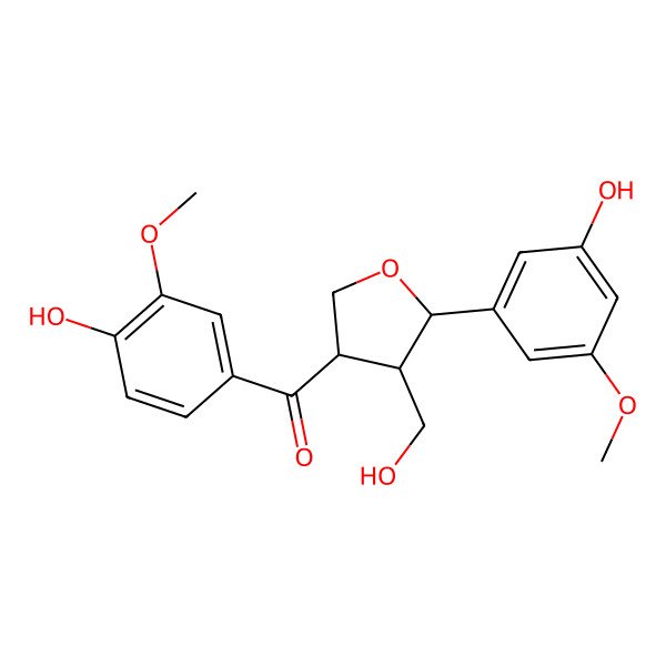 2D Structure of (4-Hydroxy-3-methoxyphenyl)-[5-(3-hydroxy-5-methoxyphenyl)-4-(hydroxymethyl)oxolan-3-yl]methanone