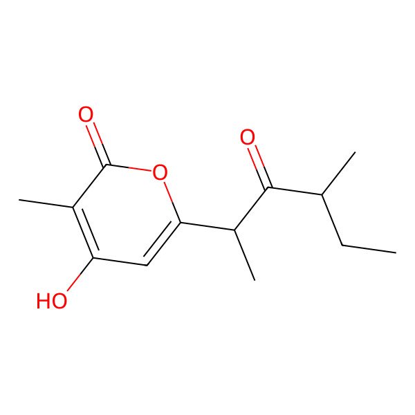 2D Structure of 4-hydroxy-3-methyl-6-[(2S,4R)-4-methyl-3-oxohexan-2-yl]pyran-2-one