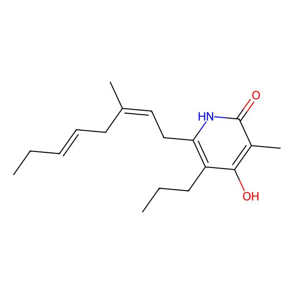 2D Structure of 4-hydroxy-3-methyl-6-(3-methylocta-2,5-dienyl)-5-propyl-1H-pyridin-2-one