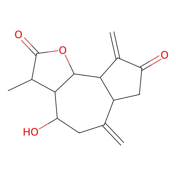 2D Structure of 4-Hydroxy-3-methyl-6,9-dimethylidene-3,3a,4,5,6a,7,9a,9b-octahydroazuleno[4,5-b]furan-2,8-dione