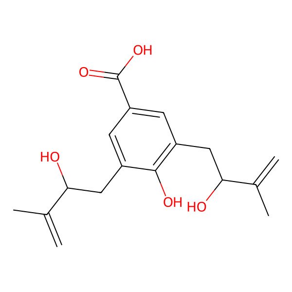 2D Structure of 4-Hydroxy-3,5-bis(2-hydroxy-3-methylbut-3-enyl)benzoic acid