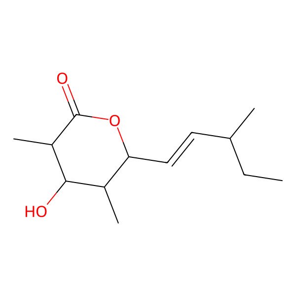 2D Structure of 4-Hydroxy-3,5-dimethyl-6-(3-methylpent-1-enyl)oxan-2-one