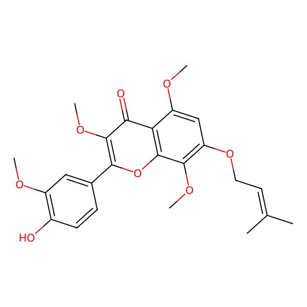 2D Structure of 4'-Hydroxy-3,5,8,3'-tetramethoxy-7-prenyloxyflavone