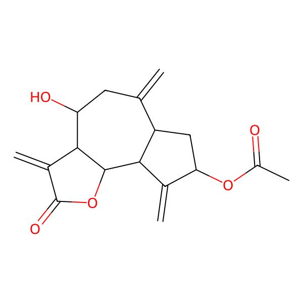 2D Structure of (4-Hydroxy-3,6,9-trimethylidene-2-oxo-3a,4,5,6a,7,8,9a,9b-octahydroazuleno[4,5-b]furan-8-yl) acetate