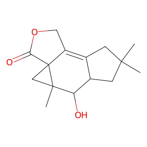 2D Structure of 4-Hydroxy-3,7,7-trimethyl-12-oxatetracyclo[8.3.0.01,3.05,9]tridec-9-en-13-one