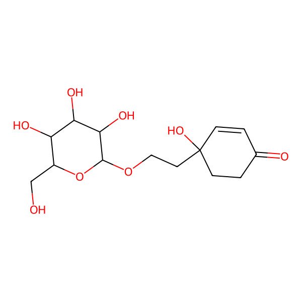 2D Structure of 4-Hydroxy-4-[2-[3,4,5-trihydroxy-6-(hydroxymethyl)oxan-2-yl]oxyethyl]cyclohex-2-en-1-one