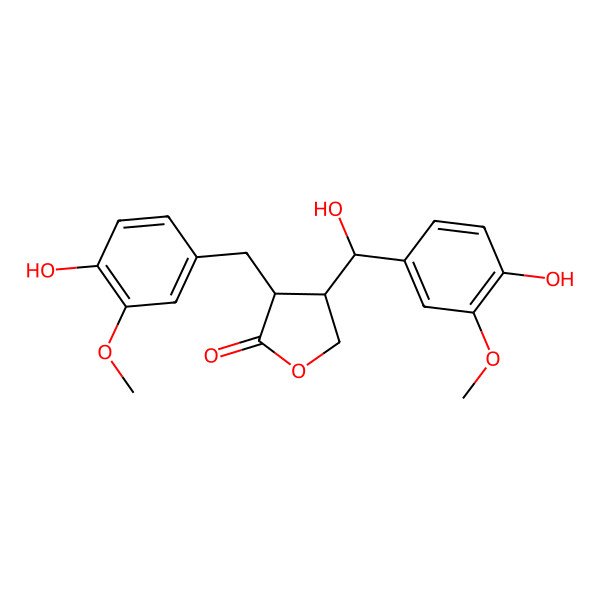 2D Structure of 4-[Hydroxy-(4-hydroxy-3-methoxyphenyl)methyl]-3-[(4-hydroxy-3-methoxyphenyl)methyl]oxolan-2-one