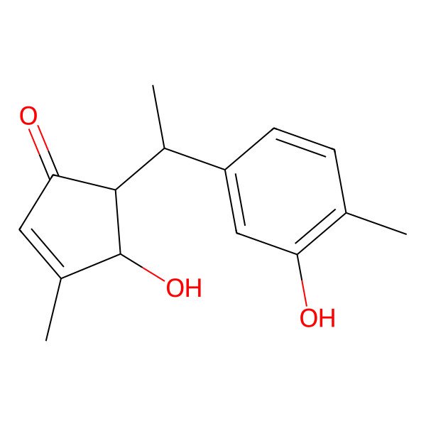 2D Structure of 4-Hydroxy-5-[1-(3-hydroxy-4-methylphenyl)ethyl]-3-methylcyclopent-2-en-1-one